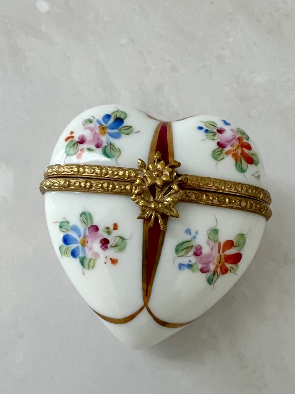 Authentic Rochard Limoges Heart Box | Hand Painted Floral France | Gold Flower